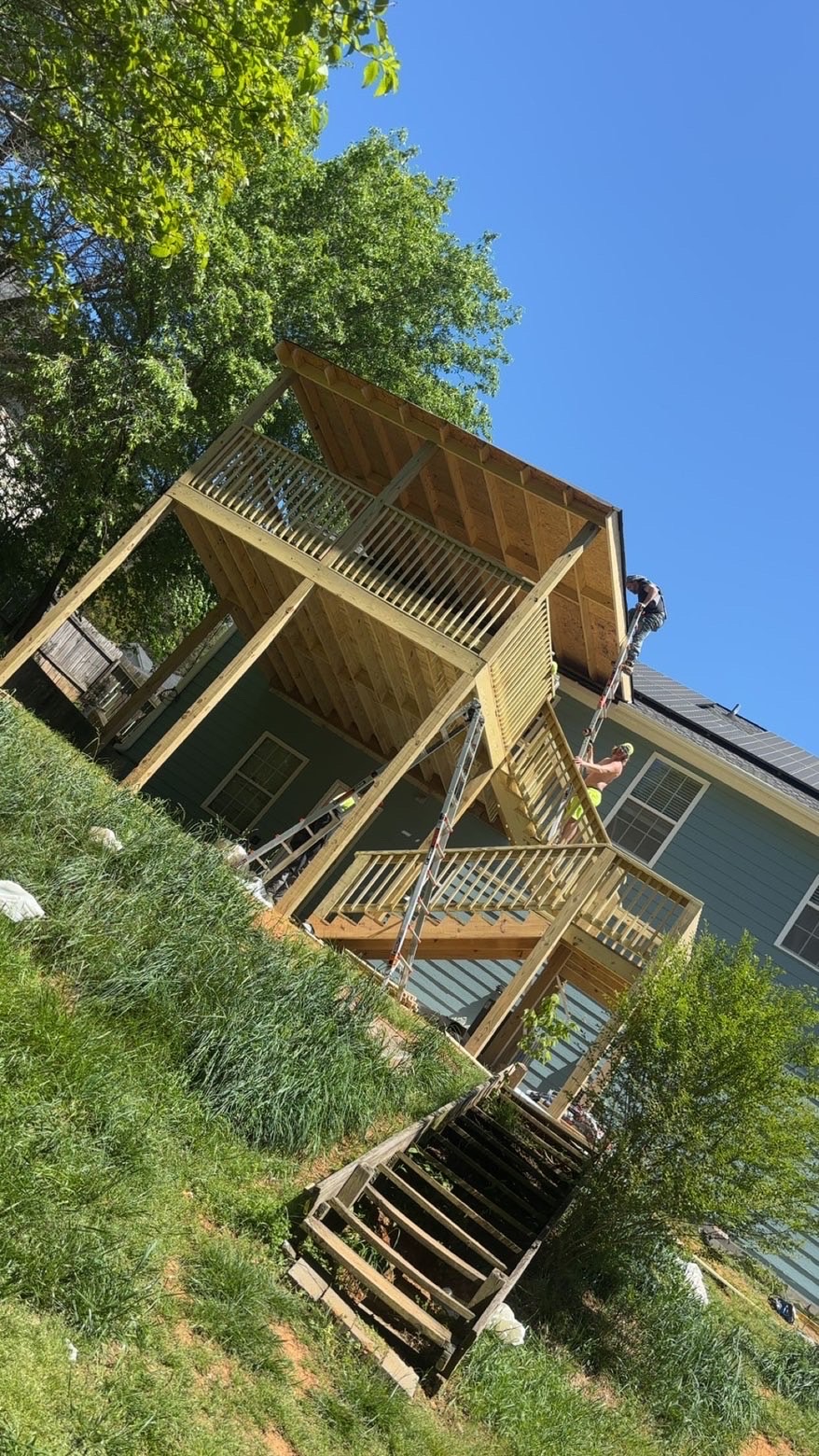 Two-story covered porch under construction